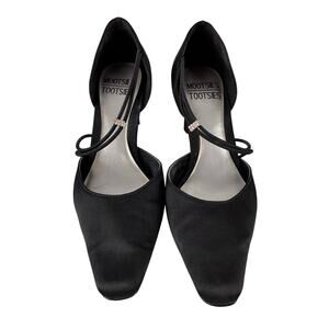 Mootsies Tootsies Y2K Black Satin Mid Heel Pumps Womens 6 Jeweled Bonded Leather